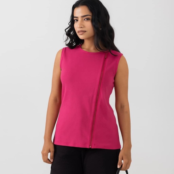 FMX Stretch Tops - 4/$20 FMX Stretch Pink Asymmetrical Zipper Top
